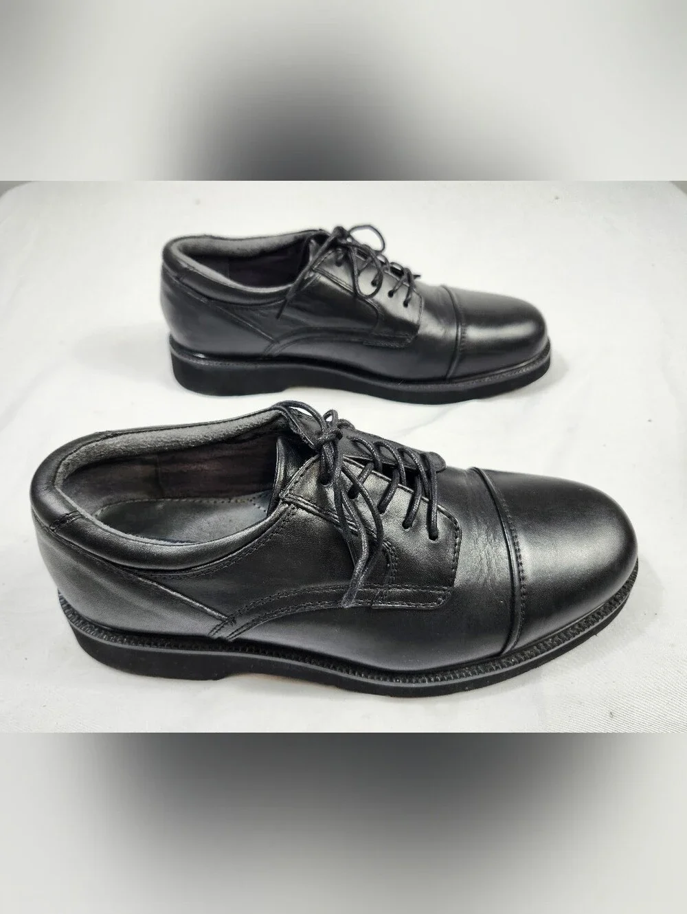 Dockers Mens 9 M Black Leather Cap-Toe Derby Shoes Lace Up